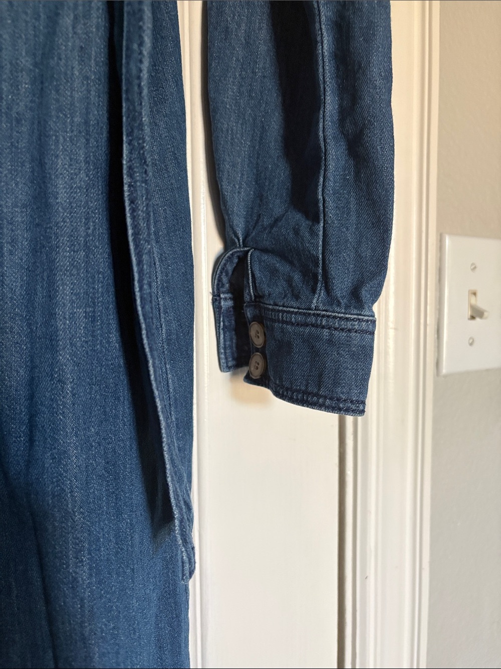Sezane Dark Blue Denim Button-Front Long Sleeve Dress - Picture 3 of 8